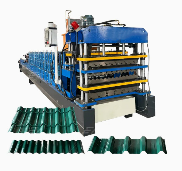 3 σε 1 Μεταλλικό Χάλυβα Ibr Σκεπαστικές Φύλλες Roll Forming Μηχανή με Τρία Προφίλ Προσαρμοσμένο